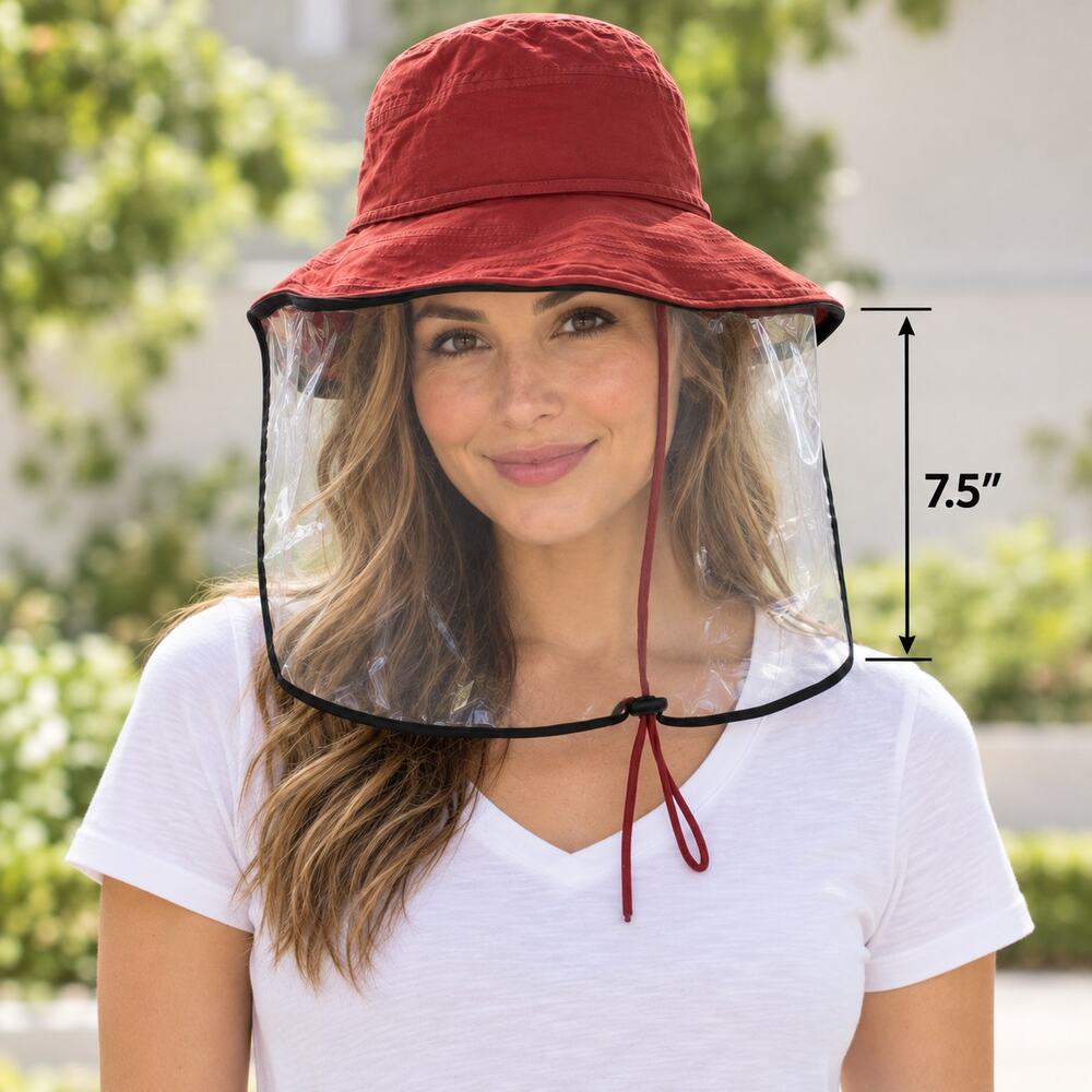 Jeff & Aimy wide brim sun bucket hat with detachable face shield